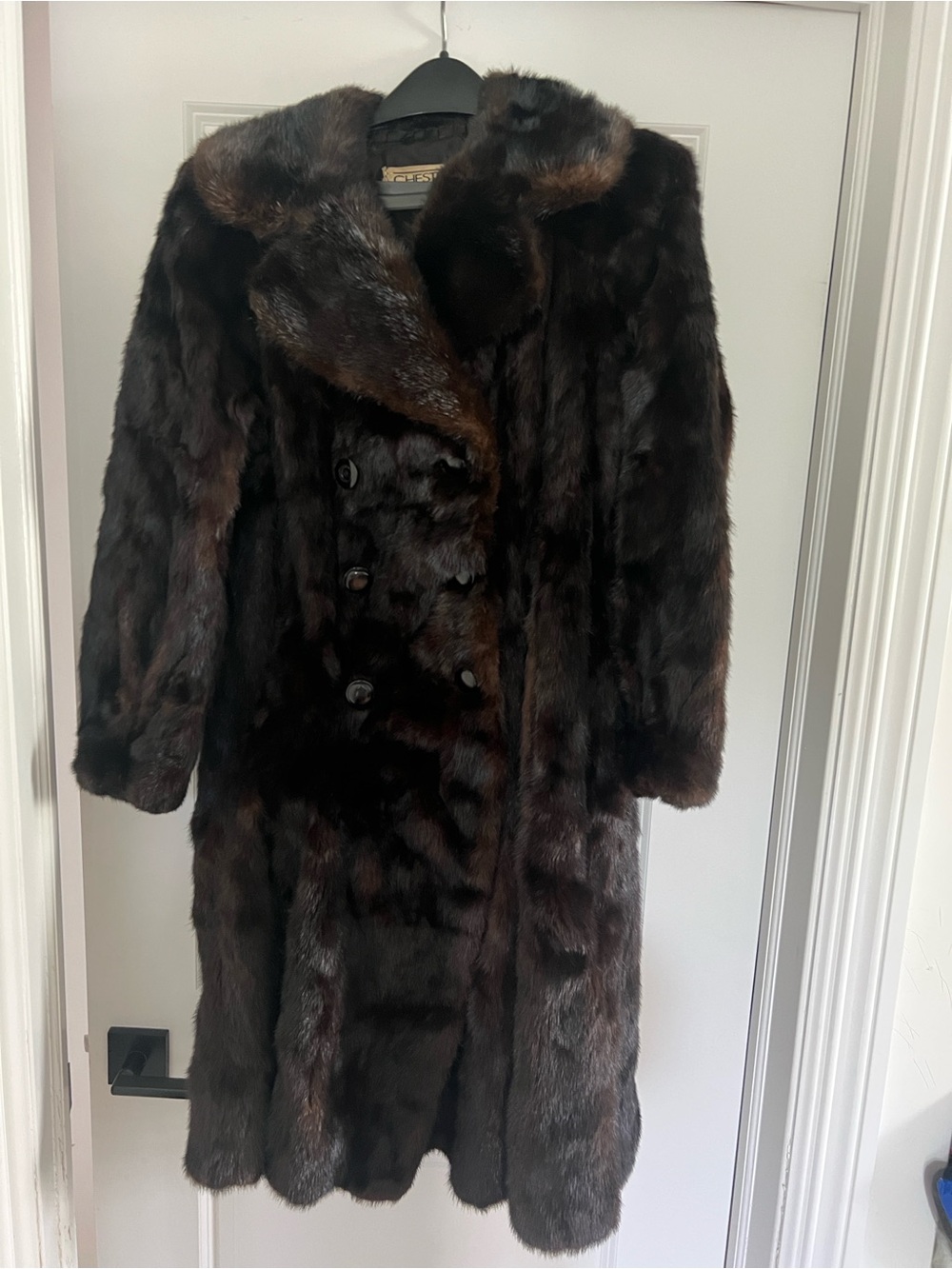 Vintage Chester Weinberg Dark Brown Mink Fur Coat Full Length Double Breasted